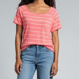 NWT ROXY Oversized Neon Pink Striped Knit Short Sleeve Top Without You XS